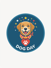 Fototapeta premium Happy Dog Day Cute Golden Retriever Heart Paw Badge Vector Illustration