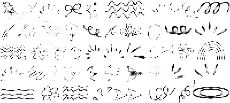 Set of various halftone doodle elements and decorative shapes