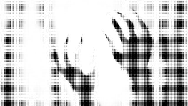 Scary monster hands reaching out, halftone dot pattern effect