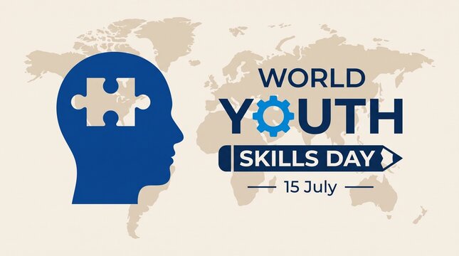 World youth skills day illustration with puzzle brain