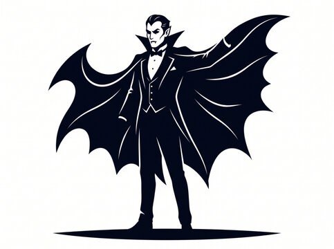 Vampire Count Dracula Standing with Spread Cape Vector Silhouette