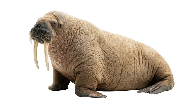 Walrus with long tusks isolated on transparent background