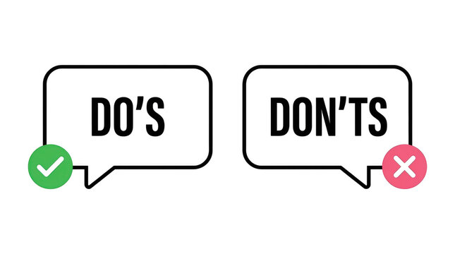 Dos and donts speech bubbles with check mark and cross symbol isolated on transparent background