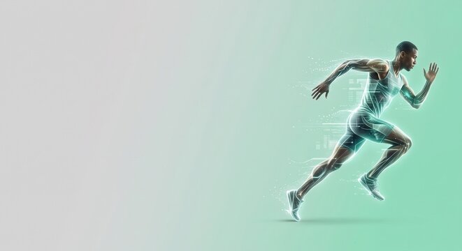 Digital Twin Male Athlete Running with HUD Data Overlay Concept