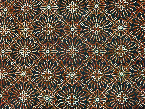Traditional Batik Floral Pattern Textile With Dotted Motif On Indigo Fabric Seamless Ethnic Design. 