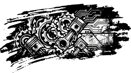 Fototapeta premium Mechanical Gears and Piston Design in Graphic Art
