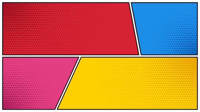 Colorful empty comic book page layout with vintage halftone dot texture in pop art style