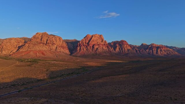 Sunrise aerial view over Red Rock Canyon mountains