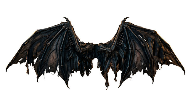 Dark sinister fantasy demon wings isolated on white background.