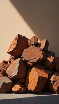 Pile of Rough Textured Red Bricks in Sunlight