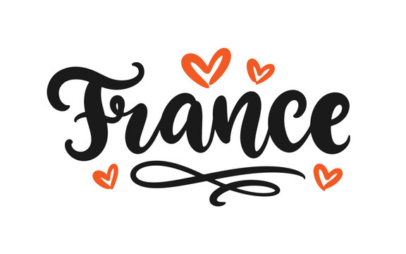 France lettering with hearts modern calligraphy