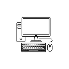 Fototapeta premium Workspace, office equipment and remote work icons. Office supplies, desk accessories and workplace essentials thin line icon set