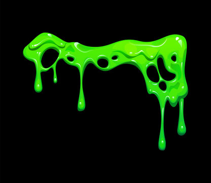 Cartoon green dripping and melting slime splash of toxic gooey or vomit for border frame. Green slime or booger mucus and sticky sludge, oozy or acid ooze goo with acid radioactive melt drips