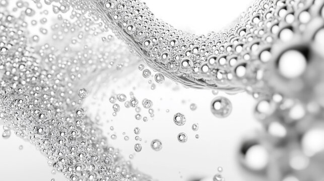 Abstract Close-up of Flowing Silver Bubbles Background
