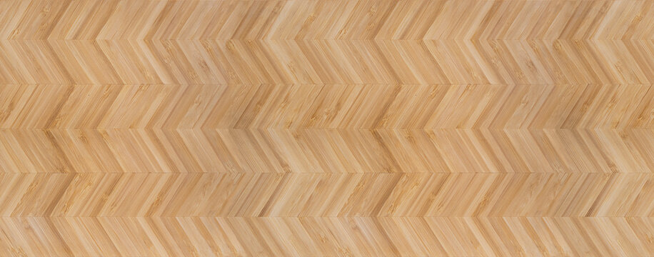 Wood seamless texture parquet floor pattern top view. Wooden light brown herringbone panel wallpaper design. 