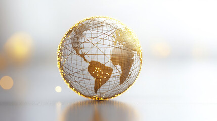 Close-up of a glowing golden grid globe
