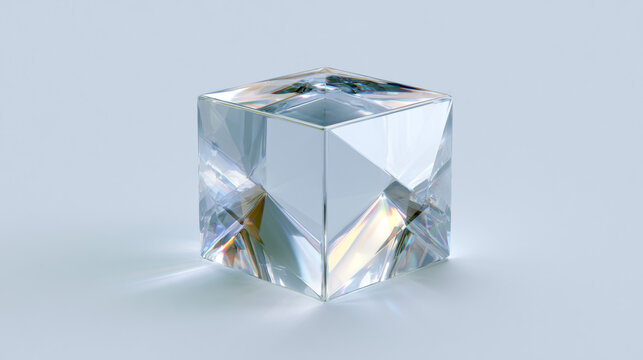 Artistic Refraction of Light and Shadow in a Transparent Crystal Cube