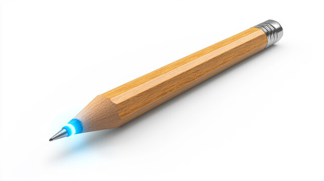 Close-up of a High-Tech Wooden Pencil Emitting Blue Light