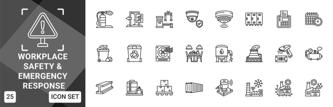 Workplace Safety & Emergency Response  Icon set collection. Vector icon pack featuring thematic icons for your presentations or business.