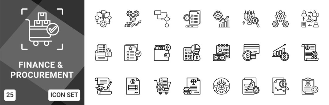 Finance & Procurement  Icon set collection. Vector icon pack featuring thematic icons for your presentations or business.