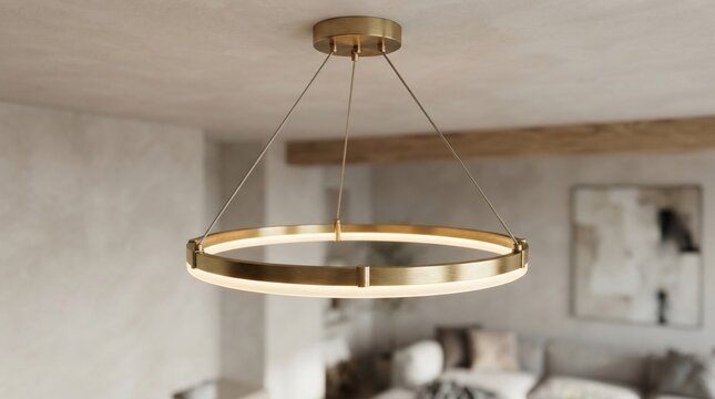 Modern circular chandelier with warm led illumination in a residential setting