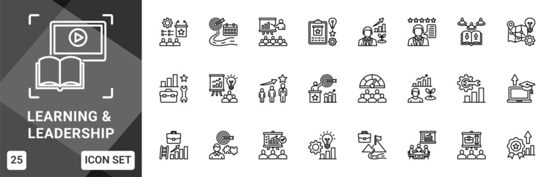 Learning & Leadership  Icon set collection. Vector icon pack featuring thematic icons for your presentations or business.