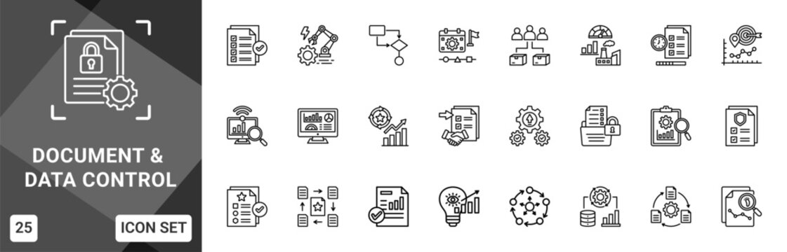 Document & Data Control  Icon set collection. Vector icon pack featuring thematic icons for your presentations or business.