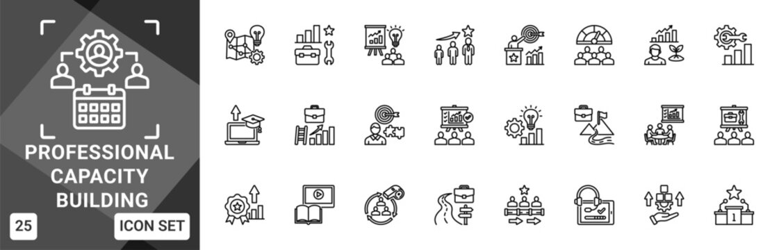 Professional Capacity Building  Icon set collection. Vector icon pack featuring thematic icons for your presentations or business.