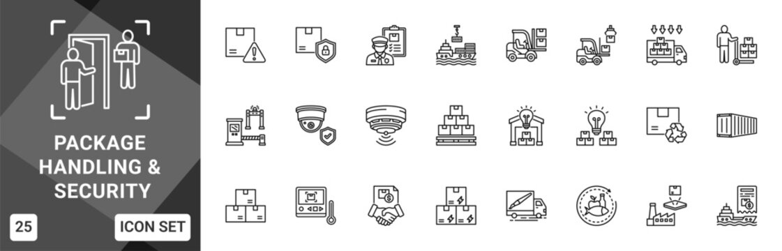 Package Handling & Security  Icon set collection. Vector icon pack featuring thematic icons for your presentations or business.