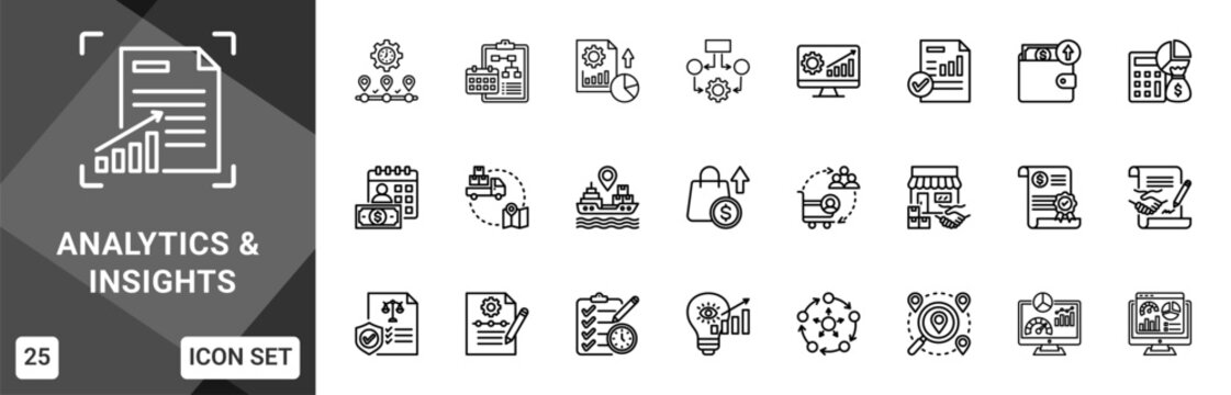 Analytics & Insights  Icon set collection. Vector icon pack featuring thematic icons for your presentations or business.
