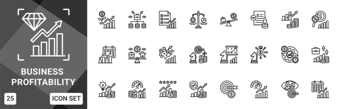 Business Profitability  Icon set collection. Vector icon pack featuring thematic icons for your presentations or business.