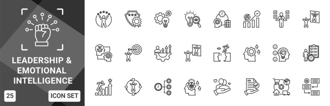 Leadership And Emotional Intelligence  Icon set collection. Vector icon pack featuring thematic icons for your presentations or business.