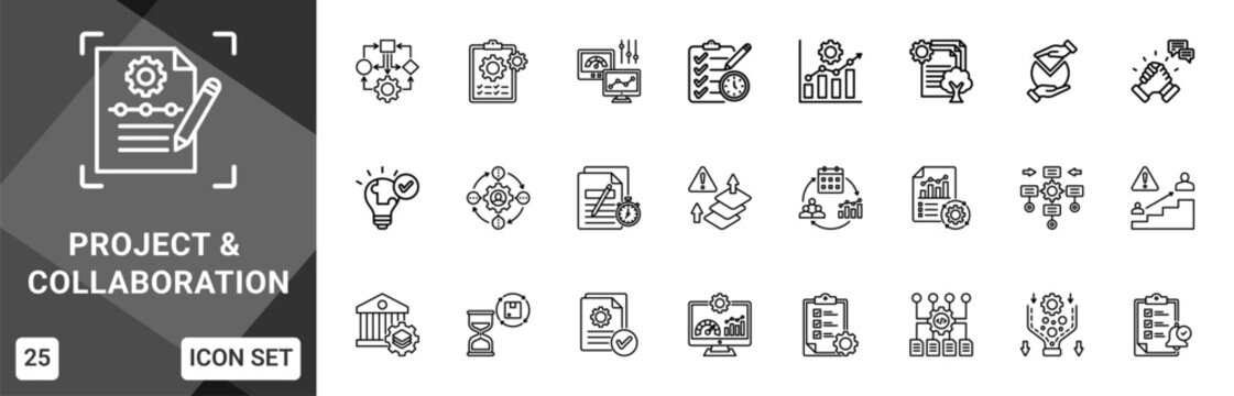 Project & Collaboration  Icon set collection. Vector icon pack featuring thematic icons for your presentations or business.