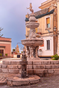 Historic Baroque Fountain in Piazza Duomo in Taormina, Sicily, Italy
