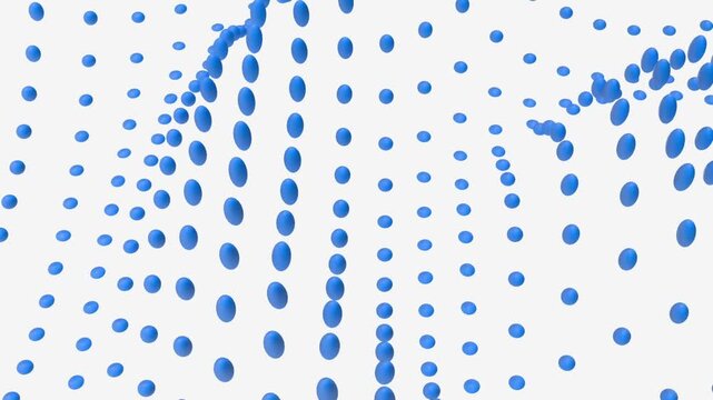Minimal 3d motion design loop of glossy blue oval pins flowing in a clean white grid. Smooth modern abstract geometric style for tech, data, and digital backdrops.