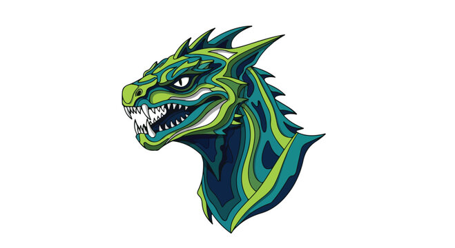 Stylized aggressive dragon head mascot illustration.