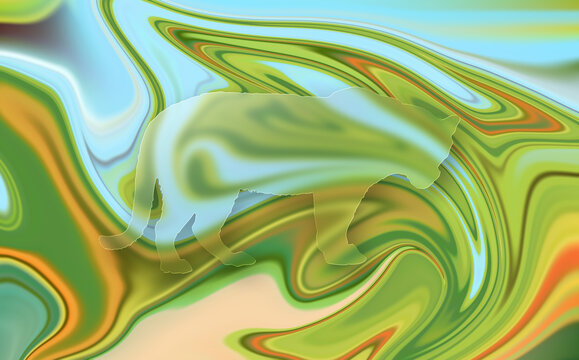 Colorful liquid marble pattern with a translucent tiger silhouette for creative wildlife and nature themed designs