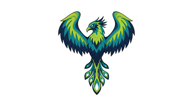 Vibrant artistic phoenix illustration with spread wings.
