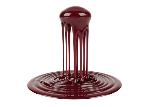 Thick red liquid dripping down and forming a smooth puddle