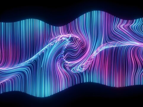 Hypnotic Neon Wave Patterns in Vibrant Cyan and Magenta Glowing Abstract Digital Art Composition