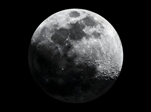 Majestic Full Moon Illuminated by Starlight Against Infinite Cosmic Void with Cratered Surface and Dramatic Shadows