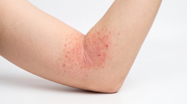 Close Up of Severe Atopic Dermatitis Eczema Rash on Inner Elbow Skin