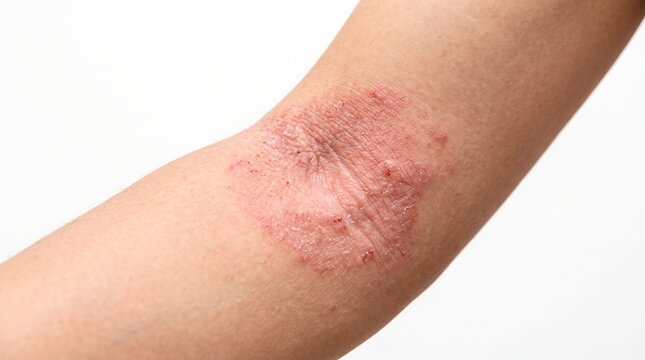 Red Itchy Skin Rash and Allergic Reaction on Human Arm Joint