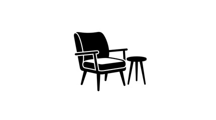 Fototapeta premium Minimalist Silhouette of an Armchair and Small Side Table