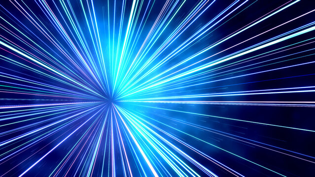 A dynamic, high-contrast digital artwork featuring a powerful, radiant burst of light originating from a central point and radiating outwards in all directions