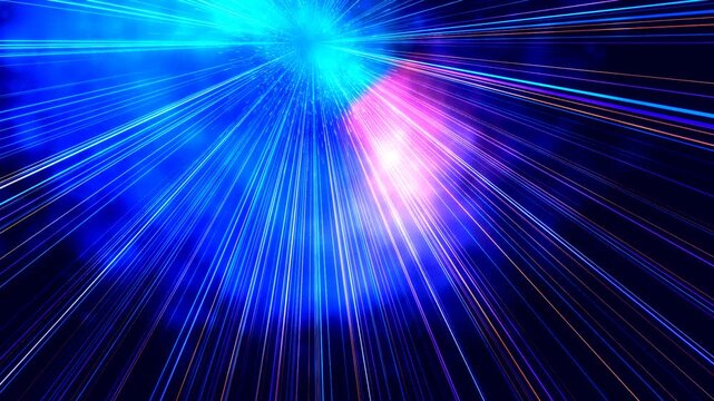 A dynamic light burst emanating from a central point with pulsing, colorful rays expanding outward