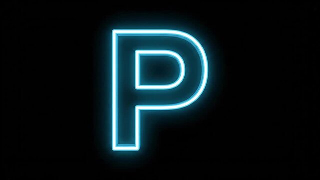 Glowing blue neon letter P alphabet sign isolated on black background for design project