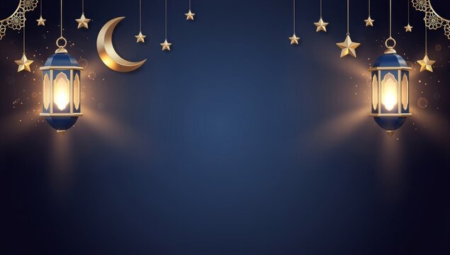 Two hanging lanterns with stars and crescent moon night decor