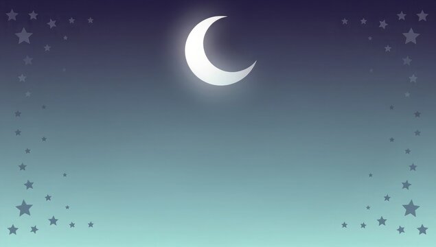 Crescent moon shining in starry night sky