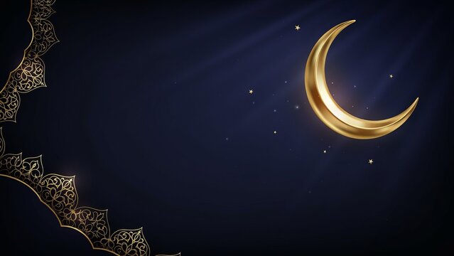 Crescent moon with starry night and intricate border design